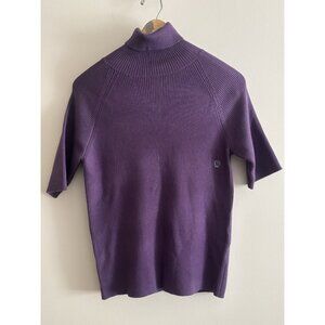 Y2k Vintage Sweater Turtleneck Short Sleeve Ribbed Knit Purple Stretch Large NEW